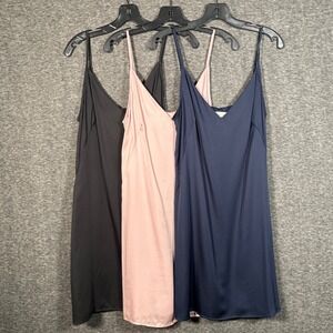 Ettitude Womens Slip Dress Bundle of 3 - Rose Pink Navy Black - Medium